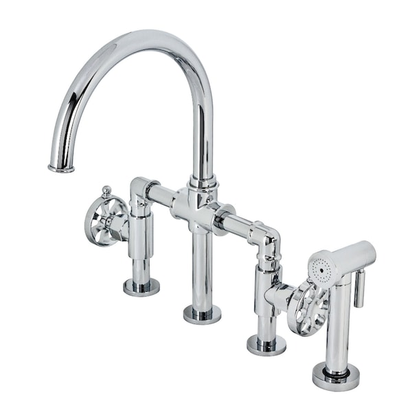 Kingston Brass KS2331RX Industrial Style Bridge Kitchen Faucet with Brass Sprayer, Polished Chrome KS2331RX - main